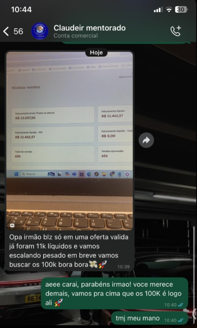 Mentorado Claudeir com R$11.462,57 líquidos em uma única oferta