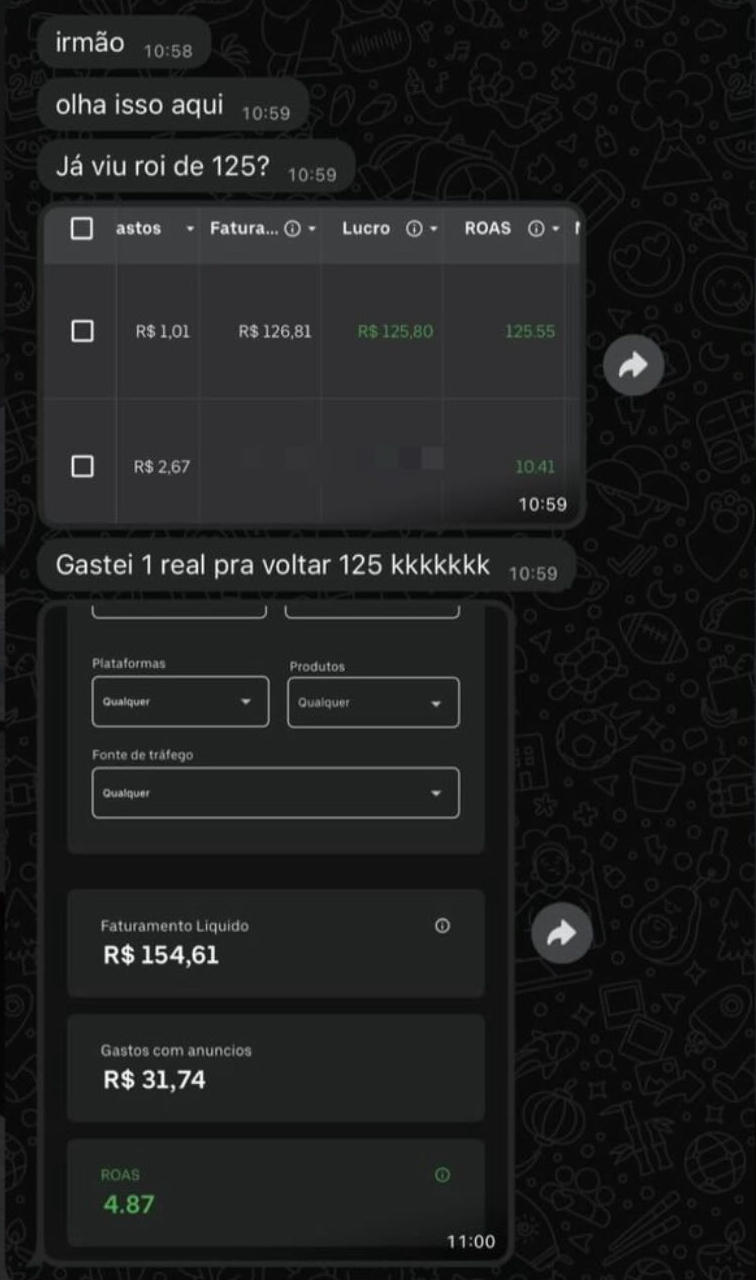 Mentorado com ROAS de 125: R$1,01 investido gerando R$126,81 de faturamento